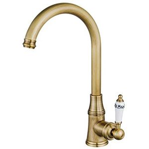 YAGJIA Kraan Keuken Antiek Messing, Keukenkraan Hoge druk 360° Draaibaar, Wastafelmengkraan Retro, Amatuur Keukenspoelbak Landhuis Vintage Stijl