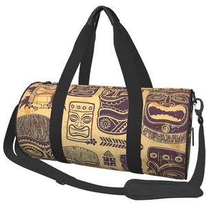 Reistas, vintage Aloha Tiki-patroon, sporttas voor dames en heren, schouder, sport, reizen, plunjezak, weekendtas, trainingstas voor oefening, yoga, fietsen, zwemmen, kamperen, Zwart, Eén maat