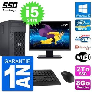 Dell PC Tower T1650 display, 27 inch, Intel Core i5-3470 RAM, 8 GB SSD, 2 TB, Windows 10, wifi (gereviseerd)