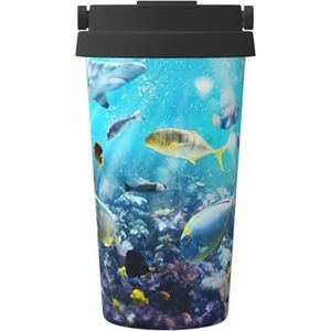 Kleurrijke 3D Natuur Scenic van Zee Onderwater van Tropische Vissen Print Reizen Koffie Mok Lekvrije Thermos Mok Geïsoleerde Beker, voor Kantoor Camping