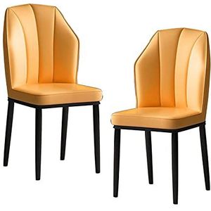 GEIRONV PU Lederen zijstoel Set van 2, waterdicht met metalen benen tegenstoelen keuken woonkamer lounge eetkamerstoelen Eetstoelen (Color : Yellow, Size : Black feet)