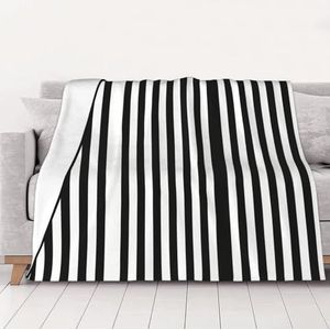 OKFSTY Wasbare, dubbelzijdige dikke zwart-witte gestreepte deken, warme pluche deken voor bank, sofa, bed, 152 x 203 cm