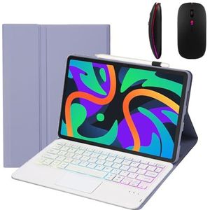 Toetsenbordhoes voor Lenovo Tab M10 FHD Plus (2e Generatie) 10,3"" (TB-X606F/TB-X606X), 7 Kleuren Achtergrondverlichting, Magnetisch Afneembaar Draadloos Bluetooth-Toetsenbord met Muis,Purper