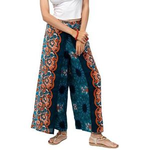 YOUR COZY Wikkelbroek voor dames - Boheemse olifant harembroek met splitpijpen en hoge taille, lichtgewicht Palazzo Hippie Festival Lounge broek, Turquoise Pauwstaart, L