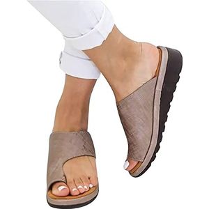 IXII Vrouwen Orthopedische Open Teen Lederen Sandaal Hallux Valgus Bunion Platte Zool Slippers Correctie Flip Flops Met Boog Ondersteuning Zomer Outdoor Strand Schoenen