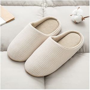 LYHYDMA Katoenen pantoffels gedempt slaapkamer zachte korte pluche katoenen pantoffels vrouwen slippers binnenshuis winter gesloten teen instapschoenen thuis paar herenschoenen (beige, 45-46 (27,5-28
