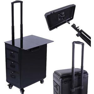 Tattoo Werkstation Met 3 La-des En Mobiele Beauty Koffer, Salon Opbergbox Met Wielen En Combinatieslot, Make-up Artist Trolley Voor Professioneel Gebruik Zwart
