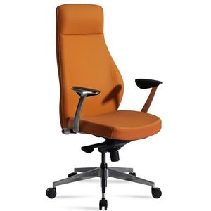 FineBuy Caramel Bureaustoel, kunstleren bekleding, tot 120 kg, design managersstoel, in hoogte verstelbaar, ergonomische draaistoel met armleuningen en hoge rugleuning, kantelfunctie