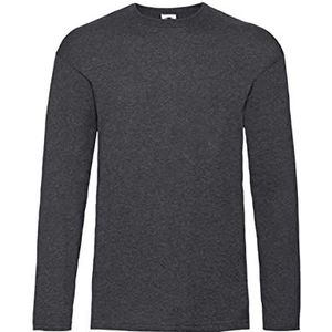 Fruit of the Loom Heren Long Sleeve Valueweight Tee Sporttop, Dark Heather + 1x Hl Aankoop Notitieblok, L