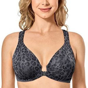 DELIMIRA Women's Front Closure Racerback Naadloze Beugel Ongevoerde Plunge Full Coverage Bra zwart 90C