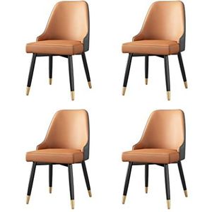 GEIRONV Eetkamerstoelen Set van 4, met metalen poten appartement Woonkamer zijstoel Waterdicht Pu Lederen keuken accent stoelen Eetstoelen (Color : Orange)