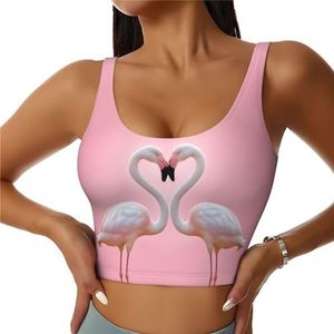 Grappige kikkers - Crop Tops voor Vrouwen Sportbeha U-rug Verwijderbare Gewatteerde Crop Workout Tank Top met Ingebouwde BH's, Slim Fit Mouwloze Atletische Vesten, Flamingos op wit, S