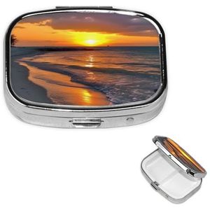 Pillendoosje pillendoosje 2 compartimenten kleine pillenorganizer voor portemonnee en zak reizen pillendoos zonsondergang op huwelijksreis eiland staatspark schattige medicijnorganisator pillenhouder