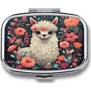 Leuke Llama Bloemen Pillendoos Pil Organizer Pil Case 2 Compartiment Geneeskunde Pil Organizer Kleine Pil Case Pil Container Pil Houder Leuke Pillendoos Mini Pil Case