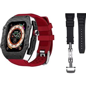 OFWAX Luxe koolstofvezel horlogekast met 2 bandmodificatieset, voor Apple Watch 8 Ultra 49 mm, Siliconen rubberen horlogeband Cover Retrofit Set, Voor iWatch 8 7 6 5 4 SE 45 mm 44 mm, 49mm, agaat