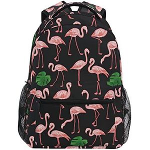 Roze Flamingo Tegel Patroon School Rugzak voor Meisjes Jongens Middelbare School Stijlvol Ontwerp Student Tassen Boekentassen, Patroon, 11.5×8×16In