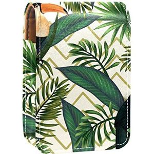 Make-up Lipstick Case voor Buiten Tropische Groene Bladeren Vogels Toucan Draagbare Lippenstift Organizer met Spiegel Dames Mini Make-up Tas Neemt Tot 3 Lippenstift