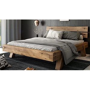 Generic Bed futonbed balkenbed rustiek eiken massief hout geolied slaapkamer Henny 180 x 200 cm