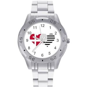 Denemarken Vlag En Zwart Amerika Vlag Mannen Zakelijke Horloges Legering Analoge Quartz Horloge Mode Hor