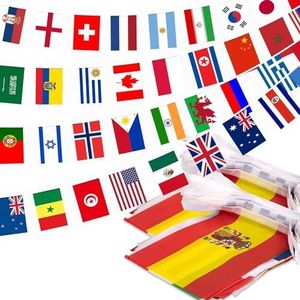 Cuzit 100 landen String Vlag 2 Pack Nationale Bunting Vlaggen Voor Olympische, Bar, Sportclubs, School Decoraties 150 Voet