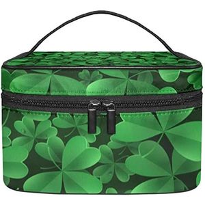 Make-up Organizer Bag, Reizen Make-up Tas Organizer Case Draagbare Cosmetische Tas voor Vrouwen en Meisjes Toiletartikelen Groene Klaver, Meerkleurig, 22.5x15x13.8cm/8.9x5.9x5.4in