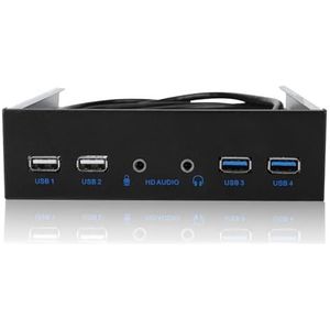 USB 3.0 voorpaneel, ASHATA voorpaneel voorpaneel 5,25 inch multifunctionele USB3.0 + USB2.0 hub, Super Speed 4.8 Gbit/s voorpaneel USB-hub met HD audio- / microfooningang zwart