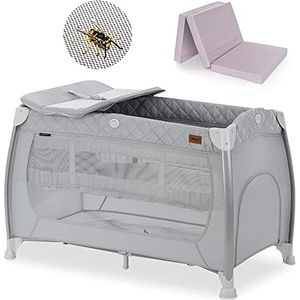 Hauck Baby reisbed Play n Relax Center Set met comfortabele matras en bescherming tegen insecten - babyreisbed met inzetstuk voor pasgeborenen (in hoogte verstelbaar), aankleedkussen en tas - Quilted Grey