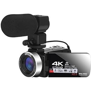 Vlogcamera, 4k ultra HD Video Camera Camcorder for Vlogging Video Camera Wifi Recorder Ingebouwde Licht 4 8MP 3.0 Inch 16x digitale camera's(128G SD card,Blue)