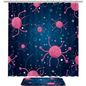 HemaKayy Douchegordijn badmatten voor badkamer met kanker sterrenbeeld roze douchegordijnen polyester stof badkamer decor gordijn met haken 178 x 187 cm