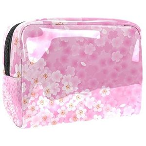Make-uptas PVC toilettas met ritssluiting waterdichte cosmetische tas met lente bloem bloemen roze romantisch meisje voor vrouwen en meisjes