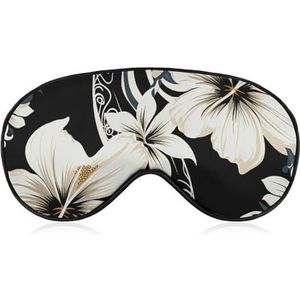 Zwart-wit slaapmasker met Hawaïaanse bloemen, lichtblokkerend oogmasker, comfortabel en zacht, oogbedekking met elastiek, geschikt voor mannen en vrouwen, geschikt voor reizen en slapen