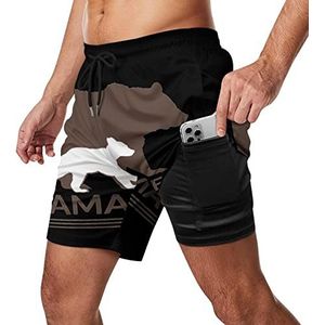 Mama Bear Music Zwembroek voor heren, sneldrogend, 2-in-1 strandsportshorts met compressieliner en zak