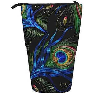 Pauw Veer Potlood Case Telescopische Make-up Tas Pop Up Office Organizer Box Staande Pen Houder Cosmetica Tas Met Ritssluiting, Zwart, Eén maat