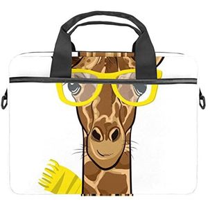 Cartoon Grappige Giraf met Bril Sjaal Laptop Schouder Messenger Bag Crossbody Aktetas Messenger Sleeve voor 13 13.3 14.5 Inch Laptop Tablet Beschermen Tote Bag Case, Grappige giraffe met bril sjaal, 11x14.5x1.2in /28x36.8x3 cm