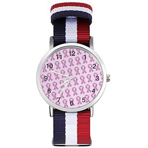 Roze Lint Borstkanker Bewustzijn Automatisch Horloge Voor Mannen Vrouwen Mode Quartz Horloge Armband Polshorloge voor Thuiskantoor