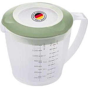 Westmark Beslagkom/maatbeker met spatbescherming, deksel en tuit, kunststof, inhoud: 1,4 l, Helena, doorzichtig/groen, 3105227M
