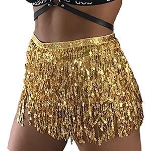Halloween pailletten kostuum buikdans rok heup riem kwastrok heup wrap sjaal rave muziek festival kostuum voor vrouwen, Goud, 26W