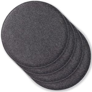 Rubberneck Set van 4 Vilten Zitkussens, Rond, met Anti-Slip Noppen, Extra Dik, Donkergrijs