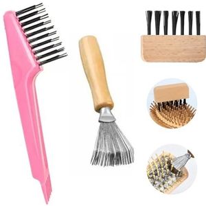 3SAIT 3 stuks haarborstel reinigingsgereedschap metalen draad kam reinigingsborstel haarborstel reiniger kam 2-in-1 haarborstel reinigingsgereedschap, haarborstel remover hark voor het verwijderen van