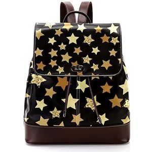 Gouden gele sterren patroon zwarte gepersonaliseerde schooltassen boekentassen voor tiener, Meerkleurig, 27x12.3x32cm, Rugzak Rugzakken