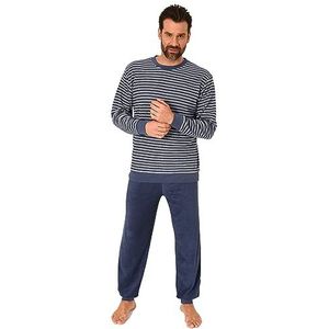 NORMANN Elegante badstof pyjama met lange mouwen voor heren, met manchetten in strepenlook, marineblauw, 48