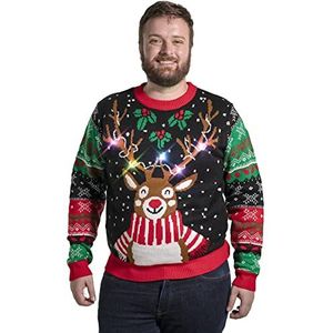OFF THE RACK Uniseks kersttrui voor heren en dames, grappige led-lichtgevende Ugly Christmas sweater, gebreide truien voor Kerstmis, Get Lit With Rudy, S