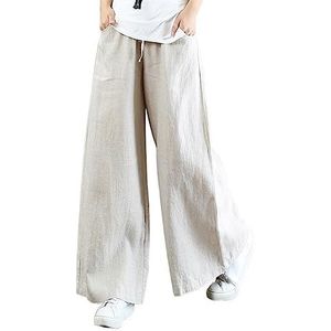 Vrouwen katoenen linnen broek bloeiers wijde pijpen broek effen elastische taille broek kleding zakken losse broek (Color : Black, Size : 4X-Large)