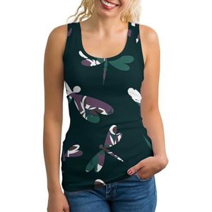 Camouflage Dragonfly Patroon Vrouwen Tank Top Mouwloos T-shirt Trui Vest Atletische Basic Shirts Zomer Gedrukt