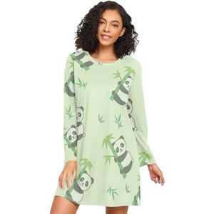 LI ZHI XIN Nachthemd voor dames, lange mouwen, nachthemd, nachthemden, slaapkleding, ronde hals, losse grote maten, nachtkleding, XXXL, dier, panda, bamboepatroon, Meerkleurig, S