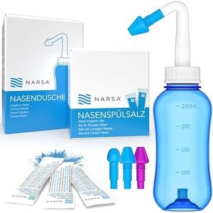 Neusdouche Set NARSA® · 30x neusspoelzout · 3 opzetstukken voor volwassenen en kinderen · Neusspoelkan voor neusreiniging en neusspoeling voor verkoudheid en allergieën