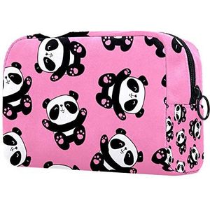 voor vrouwen Schattige panda op een roze cosmetische reisorganisator met ritssluiting Toilettassen Make-uptasje