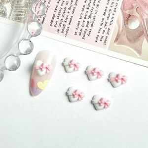 Nieuwe roze serie strik hart hars nagelbedels 3D lichtgevende dubbele vlinder perzik hart zoete wind nagelkunst decoraties DIY nagels-roze 08 20 stuks