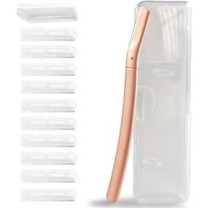 Wenkbrauwscheermes met 10 roestvrijstalen messen en draagbaar etui. Vrouwen Gezichtsscheerapparaat van Anti-roest Legeringen, Elegant en Duurzaam. Roségoud geslepen scheermes