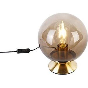 QAZQA - Art Deco Art deco tafellamp messing met smoke glas - Pallon | Woonkamer | Slaapkamer | Keuken - Glas Bol - E27 Geschikt voor LED - Max. 1 x 25 Watt